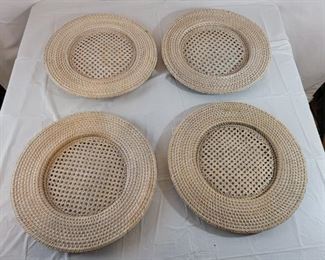 Lot 39 
Round wicker plates/decor/holders? Set they have some wear and some yellow discoloration $1 for the set