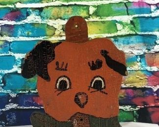 Lot 45
Antique primitive Vintage Orange Dog Wooden Holder 
Has little scratches wear $6
