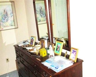 Cherry wood dresser and mirrors