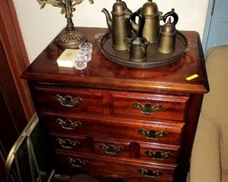 Antique Silverware Chest with some brass ware candelabra and Turkish coffee server atop