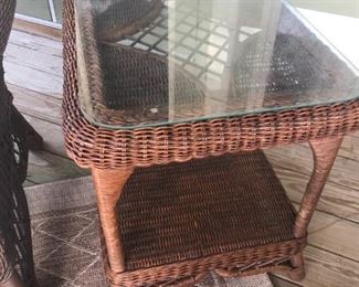 Wicker Glass Top End Table $ 64.00