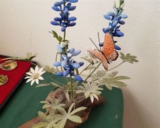 Driftwood and Metal Sculpture of Bluebells