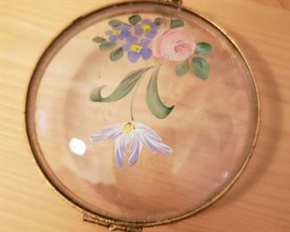Super Rare Victorian Women's Glass Hand Painted Compact