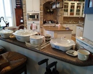 Corning ware, hand mixer, pyrex, antique enamel colander