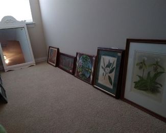 Botanical prints, punch paper, Antique mirror