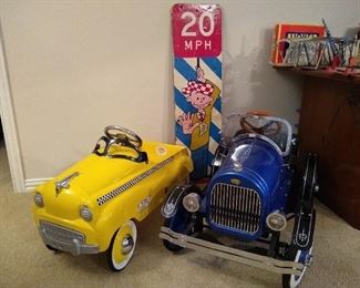 Taxi, roadster, and vintage speed sign
