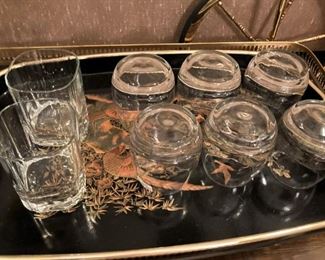 Beverage glasses and tray