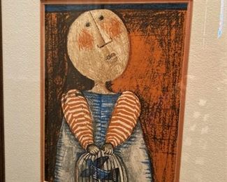 "Girl with Birdcage" Framed Lithograph by Graciela Rodo Boulanger (Pursuing her dream to be both a great artist and musician, Rodo soon found that time would not permit the necessary devotion to both her passions. At 22, she turned all of her energy to painting. )