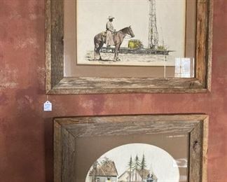 Rustic frames --- cowboy, oil well, train