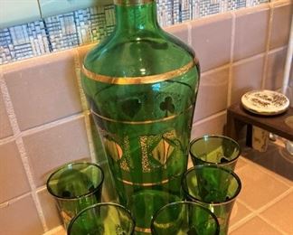 Green and gold decanter