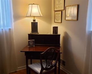 Roll-top secretary, chair and lamp for sale.  
