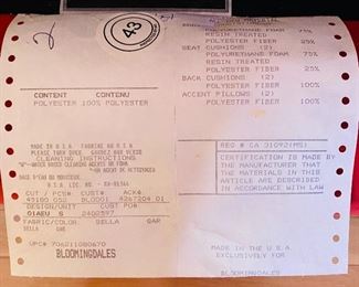 Fabric, Materials used for the Sofa Set Made for Bloomingdales