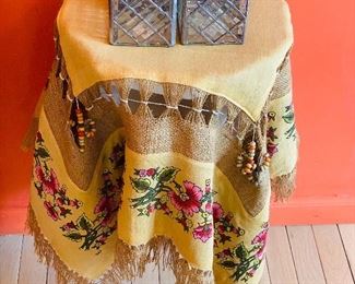 Wooden Stool with Decorative Cloth, Candle holders