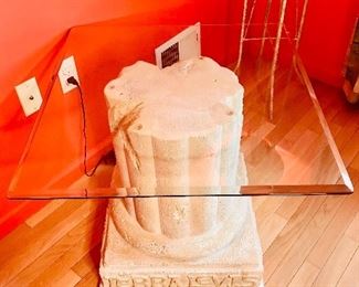 Handmade Column Pedestal Glass Side Table