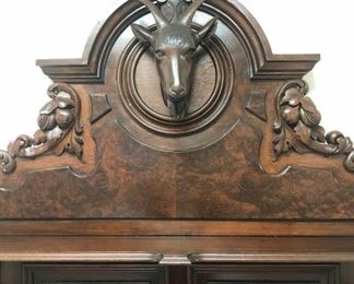 Large Walnut Marble Top Sideboard With Etegere' Top With Figural Goat 