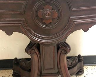 Oval Walnut Victorian Marble Top Parlor Table