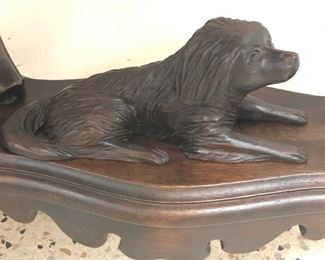 Walnut Marble Turtle Top Parlor Table With Dog Figurine