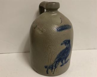 Whites Utica Blue Decorated Bird Jug