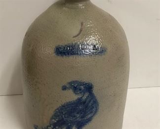Whites Utica Blue Decorated Bird Jug