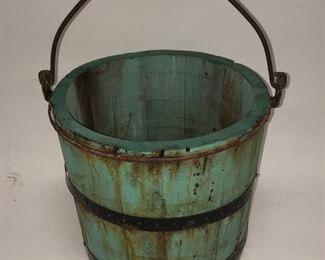 Wooden Bucket In Old Blue