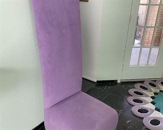$150  Tall Throne Chair with purple suede fabric, 18" w x 60" h
