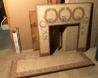 Italian influences terrazzo fireplace surround and hearth == elegant 5' square, opening 35"H 31"W