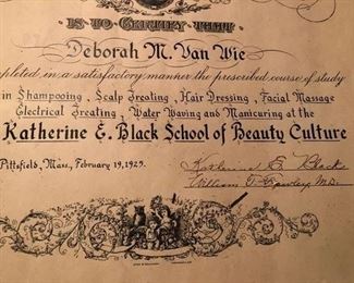 Diploma 1929 School of Beauty Culture