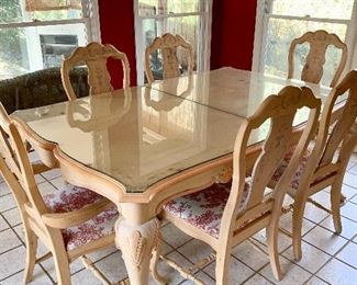 Carved Dining Table with 6 Chairs