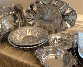 Decorative Armentale, polished aluminum, &  pewter platters & bowls