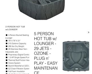 Brand NEW hot tub!!!
Still in packaging and on pallet.
5 person hot tub (retails for $2,899)......our price $2200