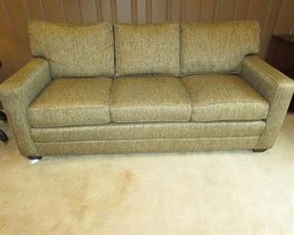 •	Item 2: “Miles Talbott” sofa with removable cushions. Upholstered in fabric of greens and browns. 78”wide x 37”deep x 36”tall. PRICE: $325.00