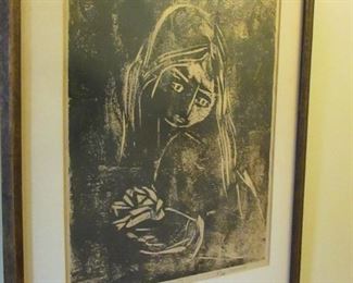 •	Item 18: Framed print by Kay Marinko of Willoughby Hills, Ohio. (#1 of 6). “Flower From My Love.” 15”wide x 20”tall frame. PRICE: $50.00