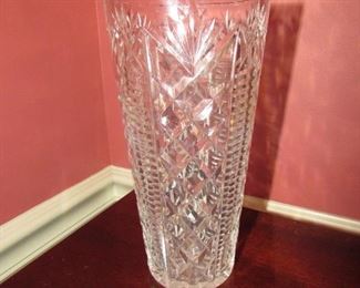 •	Item 36: Signed Waterford crystal vase. 8”tall x 4” diameter at widest. PRICE: $45.00
