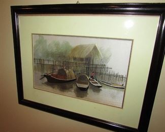 •	Item 59: Asian-style framed textile. 17”wide x 13” tall. PRICE: $35.00