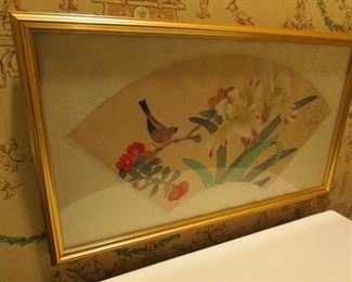 •	Item 79: Asian-style painting on silk. Approximately 19” x 11”. PRICE: $25.00