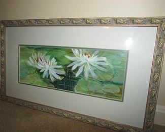 •	Item 84: Isabel Zaldivar framed painting of waterlilies. Approximately 19” wide x 11” tall. PRICE: $75.00