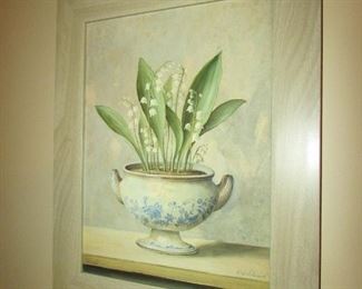 •	Item 100: Framed floral urn print. 15.5” x 19.5” PRICE: $15.00