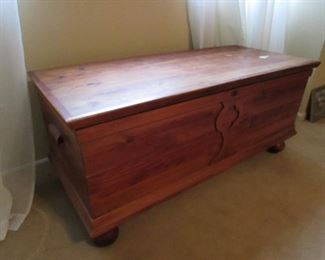•	Item 101: Vintage cedar chest. 48” wide x 21” deep x 21.5” tall. PRICE: $75.00