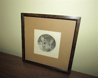 •	Item 108: George Engle of New Albany, Indiana etching. “Little Mouse.” Framed dimensions are 9.25” square. PRICE: $40.00