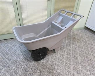 •	Item 114: Plastic garden cart. 42” long x 21.5” wide c 27.5” tall. PRICE: $25.00