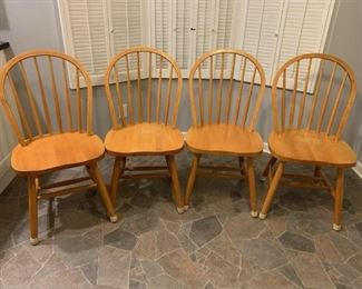 ITEM 117: Set of FOUR Windsor-style side chairs. Some joints slightly loose but very functional.  18.5" wide x 17.5" deep x 36.5" tall. PRICE FOR FOUR: $75.00