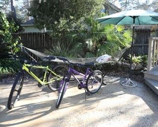 bikes, hammock, patio umbrella