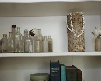 Antique vintage medicine bottles and books