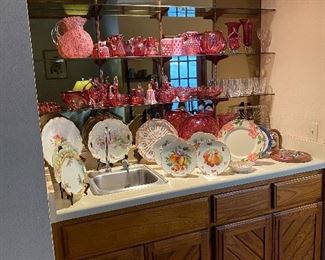 COLLECTION OF CRANBERRY GLASS/ WATERFORD/AND PLATES
