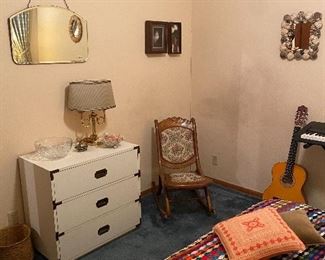 WHITE 3 DRAWER CHEST/ ANTIQUE ROCKER