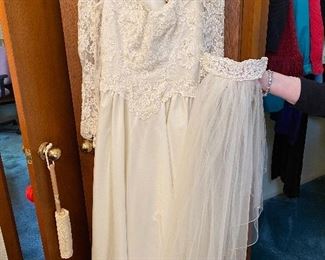 WEDDING DRESS WITH VEILE AND TRAIN/ PURCHASED AT FROST BROS .