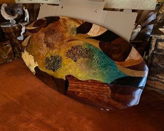 "Reef" Scene Wood and mixed media on panel large art piece. Artist Connie Frasca & Karen Halliday
