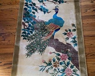 Beautiful Peacock Design Silk Wool Blended Rug