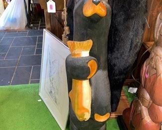 Artist Signed Carved Bear with Fish