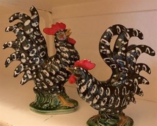 $20 AND $18 LARGE AND SMALL CERAMIC ROOSTERS